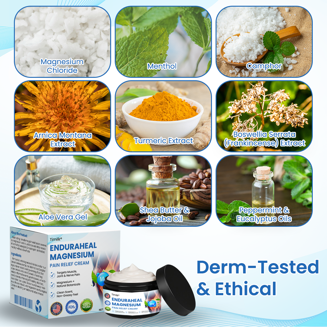 Timilk EnduraHeal Magnesium Pain Relief Cream (Treats Arthritis, Neuropathy, Rheumatism, Sports Injuries & More)